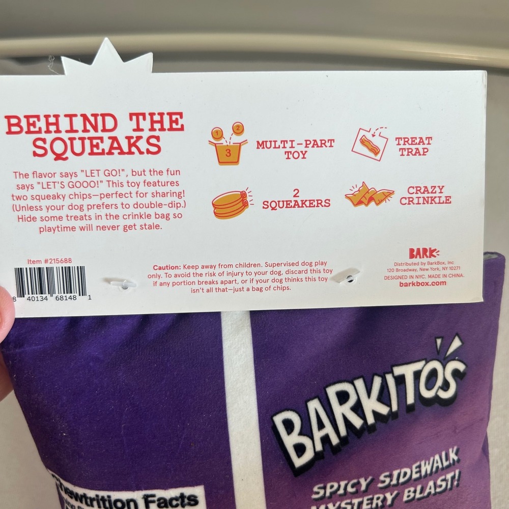 BarkboxSpicy Sidewalk Barkitos Dog Toy Large 50+ lbs Plush Squeaky Crinkle Chips - Picture 5 of 6